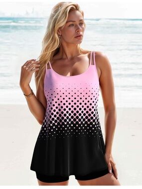Women’s Pink to Black Gradient Tankini Swim Top